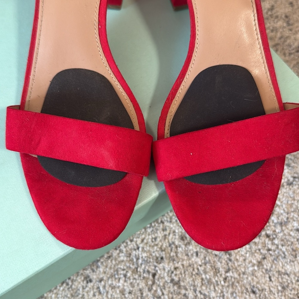 Merona Red Suede Block Heels Sandals - Picture 5 of 9